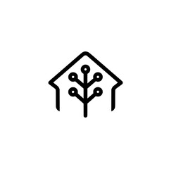 House with branching tree icon design illustrating nature growth beside a residential home
