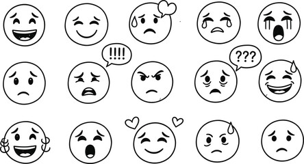 Feedback emoticons emojis. Smiley icons set in trendy flat style. Happy, neutral, sad, emoji, vectors. Customer satisfaction rating scale with good and bad emotions isolated on transparent background.