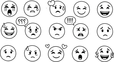 Feedback emoticons emojis. Smiley icons set in trendy flat style. Happy, neutral, sad, emoji, vectors. Customer satisfaction rating scale with good and bad emotions isolated on transparent background.