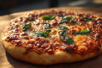 Savor the Flavor of a Freshly Baked Margherita Pizza, Topped with Basil Leaves Ready to Be Enjoyed at Your Next Gathering or Culinary Project Featuring Italian Cuisine