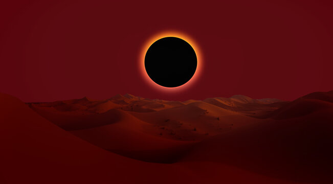 Spectacular solar eclipse over the Sahara desert