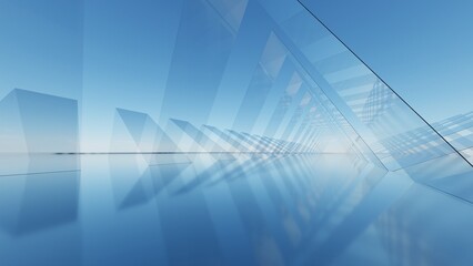Abstract architecture background, geometric glass architectural design, Empty floor for car presentation backdrop, 3d rendering