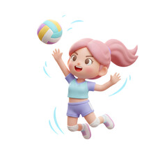 Dynamic 3D Girl Volleyball Player
