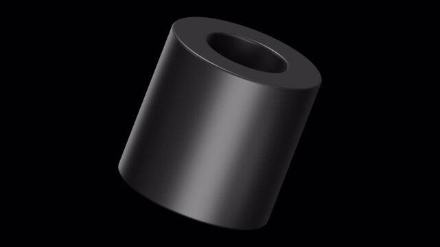 Simple Black 3D Cylinder Ring Rotating in Dark Space.