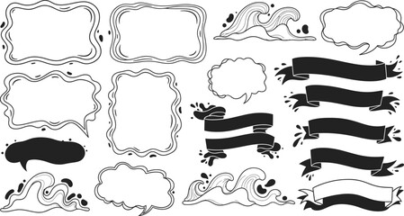 Crayon drawn funky picture frames and doodle borders. Cute oval, rectangle and square shaped frames. Whimsical wedding wavy borders with decorative lines.