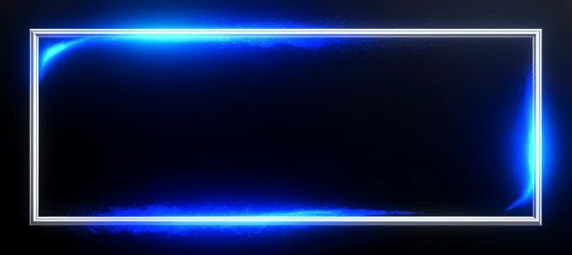 Simple blue neon light on frame on dark background. Copy space for text and advert. Generative AI technology.	
