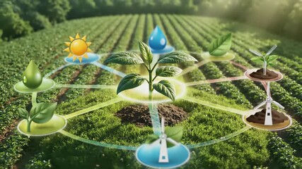 Rustic farmhouse scenery showcases lush fields, windmills, and organic farming concepts in 4K UHD, perfect for illustrations related to eco friendly practices, green initiatives.