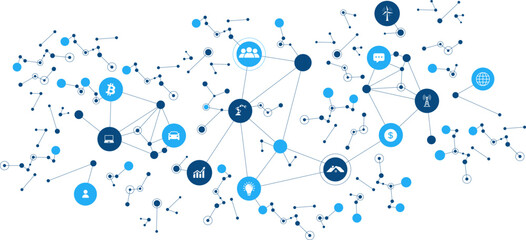 Internet network connection. Internet of things (iot) concept design. Connected digital ecosystem with blockchain, iot, and finance icon