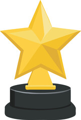 Flat Star Trophy Icon with Minimalist Cylindrical Black Base, Representing Top Rating, Quality Service, or High Score, Isolated Vector
