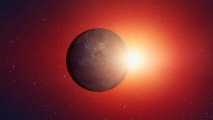 Planet Earth with a spectacular sunset "Elements of this image furnished by NASA"