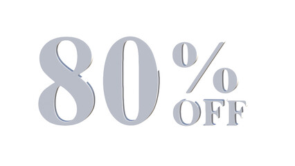 80% OFF Promotional Graphic – 3D Bold Silver Text PNG transparent 