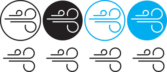 Wind icons set. Blowing wind icon vector logo set collection. high quality black style vector icons. Set wind blow line icon. Blowing wind outline icons. Windy weather symbol