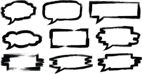 Obraz premium Hand-drawn crayon speech frames and pastel talk bubbles - cute chalk doodle elements for childlike designs or school projects.