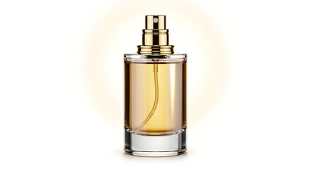 Elegant Perfume Bottle with Golden Liquid on White Background