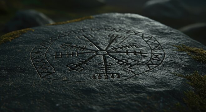 Ancient Viking Vegvisir Rune Stone Symbol
