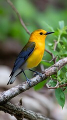 Fototapeta premium prothonotary warbler, perches, in the wild