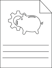 Piggy bank on gear lines below document fold