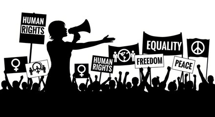 Silhouette of passionate activists advocating for equality, freedom, and human rights