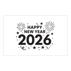 Happy New Year 2026 Celebration Banner Design Black and White 