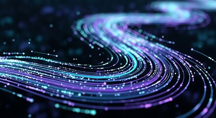 Abstract data stream with glowing particles.
