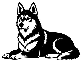 Naklejka premium Lying Down Husky Dog Silhouette Clean Vector Design, Transparent Background