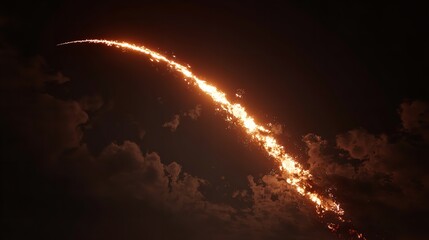 A fiery streak of light resembling a missile arcing in the sky