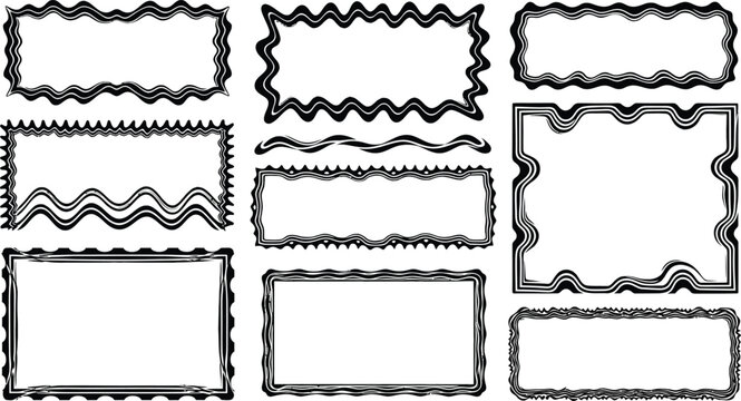 Set round and oval, rectangular and square, arch shapes with curvy edges. Cute geometric forms with scalloped borders.