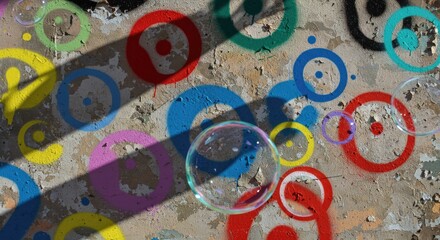 Colorful Graffiti Circles and Bubbles on Textured Wall