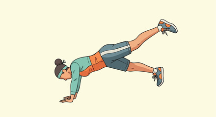 Woman performing a plank with one leg raised, targeting core stability and glute strength.