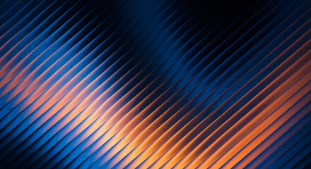 Dynamic abstract background with a striking contrast of blue and orange diagonal lines, forming a textured, wavy surface that suggests motion, technology, and contemporary design elements