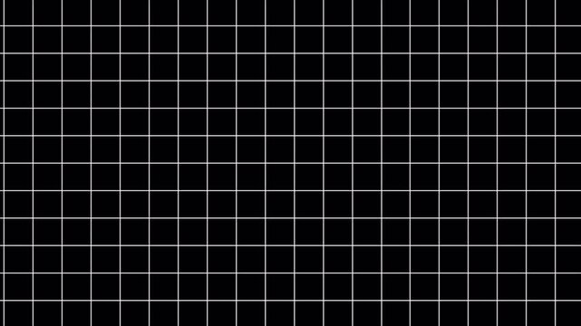 Animated thin white wireframe grid line fit for alpha channel or overlay layer. Mesh shiny tile-like creative animated video . Grid graph pattern moving vertically downward ,