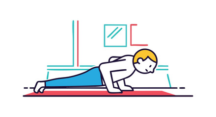 Man executing a standard push-up on a mat for chest, shoulder, and core strength.