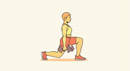 Woman performing a weighted dumbbell lunge for lower body strength and balance training.