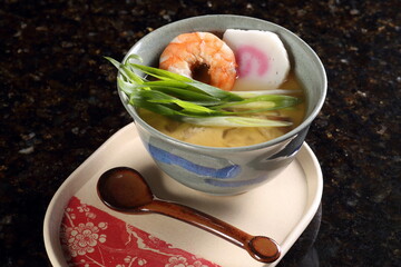 Chawanmushi is a Japanese egg-based dish that pairs well with cold temperatures. It includes shiitake and shimeji mushrooms, truffle oil, and chicken breast.