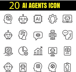 AI Agents Set Artificial Intelligence Automation Icons Collection