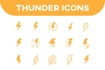 Fototapeta premium lightning bolt thunder power icon set line style