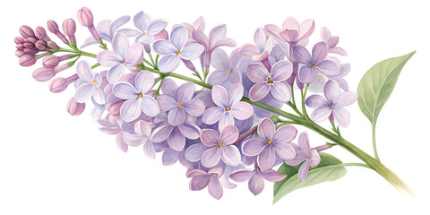 Lilac flower sprig watercolor illustration isolated on transparent background. Flower PNG.