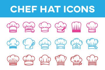 chef hat cooking bakery restaurant icon set line style