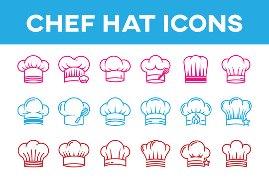 chef hat cooking bakery restaurant icon set line style