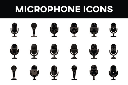 microphone mic podcast audio sound icon set line style
