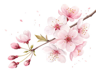Cherry blossom watercolor illustration isolated on transparent background. Flower branch PNG.