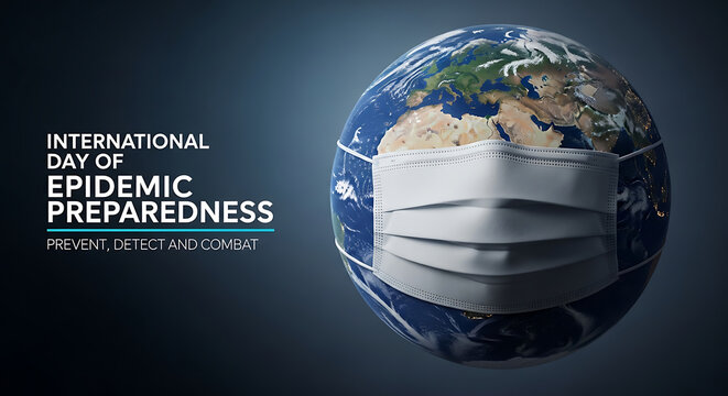 Planet earth wearing a protective medical mask symbolizing epidemic preparedness and global health