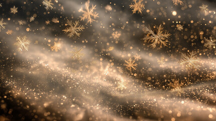 Winter Christmas Golden snowflakes with glowing particles on dark festive background