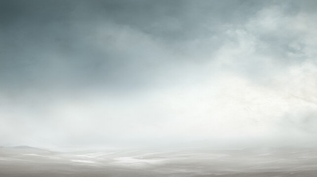 Serene misty landscape with a soft cloudy sky and subtle terrain, evoking calm and atmospheric depth.