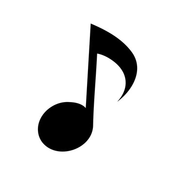 Black musical eighth note on a white background for musical notation