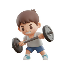 Determined Chibi Boy Weightlifting