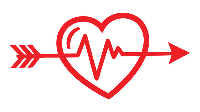 Red heart with arrow and heartbeat line symbolizing love and life