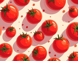 Cute red tomatoes pattern arranged diagonally, featuring playful and whimsical designs, perfect for kids&rsquo; prints, stationery, or fun decorative projects