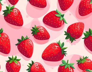 Cute red strawberry pattern arranged diagonally, featuring playful and whimsical designs, perfect for kids&rsquo; prints, stationery, or fun decorative projects