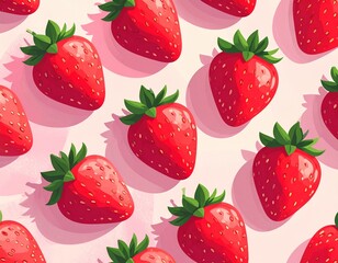 Cute red strawberry pattern arranged diagonally, featuring playful and whimsical designs, perfect for kids&rsquo; prints, stationery, or fun decorative projects